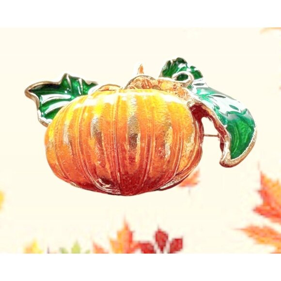 Pumpkin Brooch Pin New Fall Leaves Thanksgiving Bountiful Harvest Festiv… - Picture 2 of 10